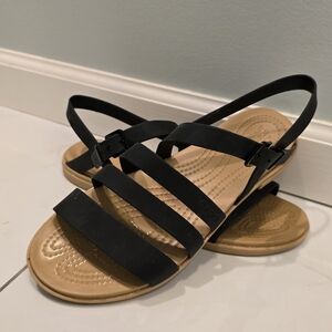 CROCS Women's Black and Tan Tulum Sandals, size 9